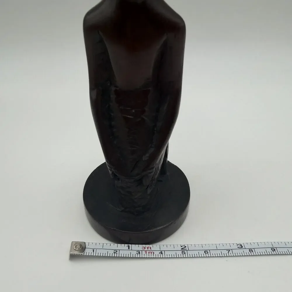 African Tribal Style Hand Carved Wooden Candlestick Taper Holders Set of 2